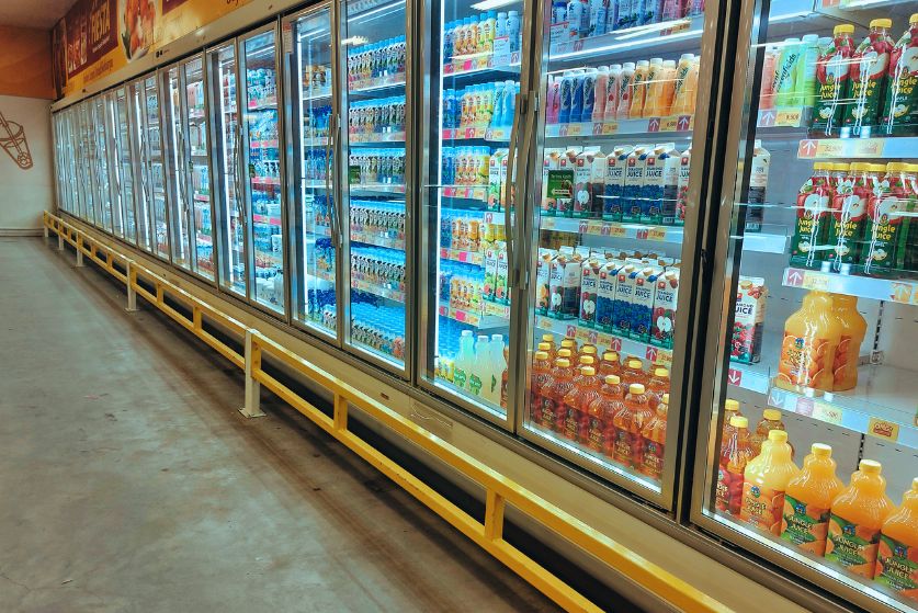 Das Bild zeigt ein Kühlregal in einem Supermarkt